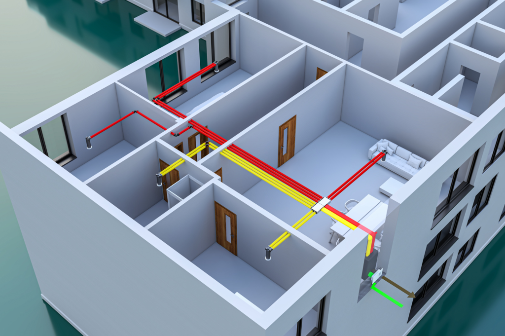 Ventilation system ducts in apartment